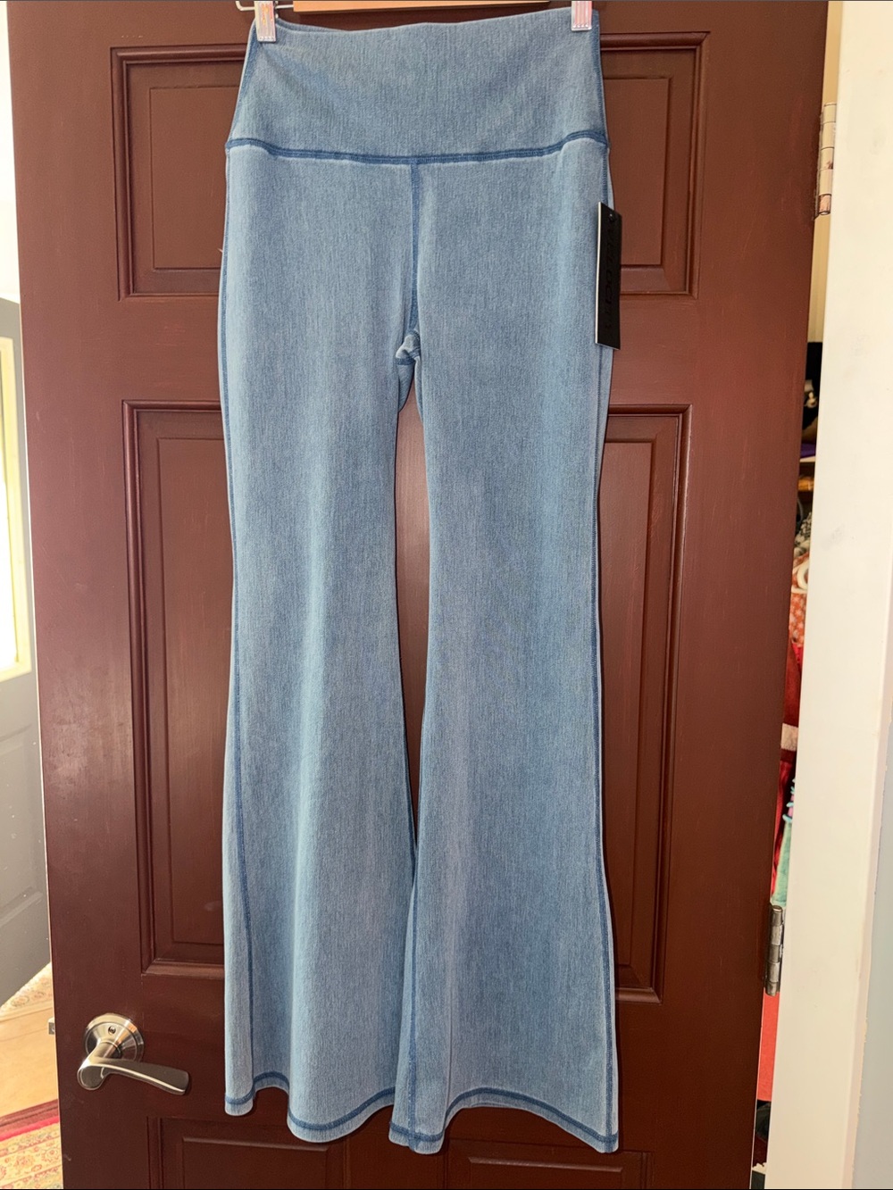 Velocity Light Blue Wide-Leg High-Rise Pull on Pants in a Washed Blue.